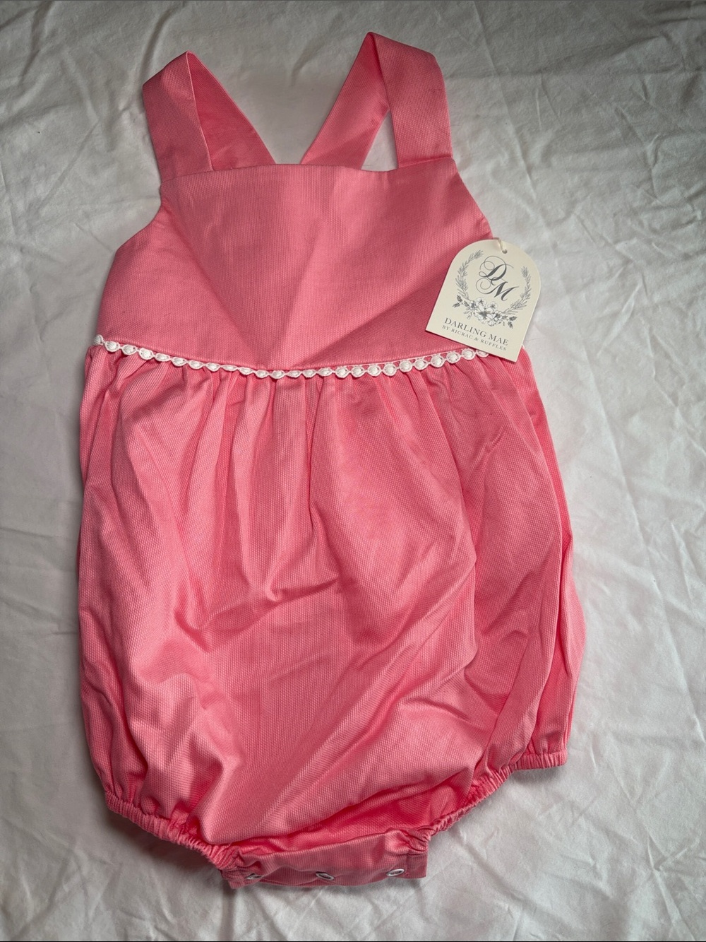 Darling Mae ricrac & ruffles - Pink Girls Bubble One-Piece NWT